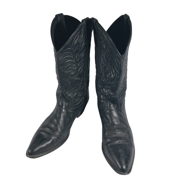 GORGEOUS BLACK GENUINE LEATHER FANCY STITCHED WESTERN COWBOY BOOTS! SZ 8M - Picture 3 of 11